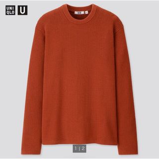 ユニクロ(UNIQLO)のユニクロ　リブクルーネックセーター　ダークオレンジ(ニット/セーター)