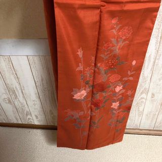 美品！着物☆紬　正絹　オレンジ(着物)