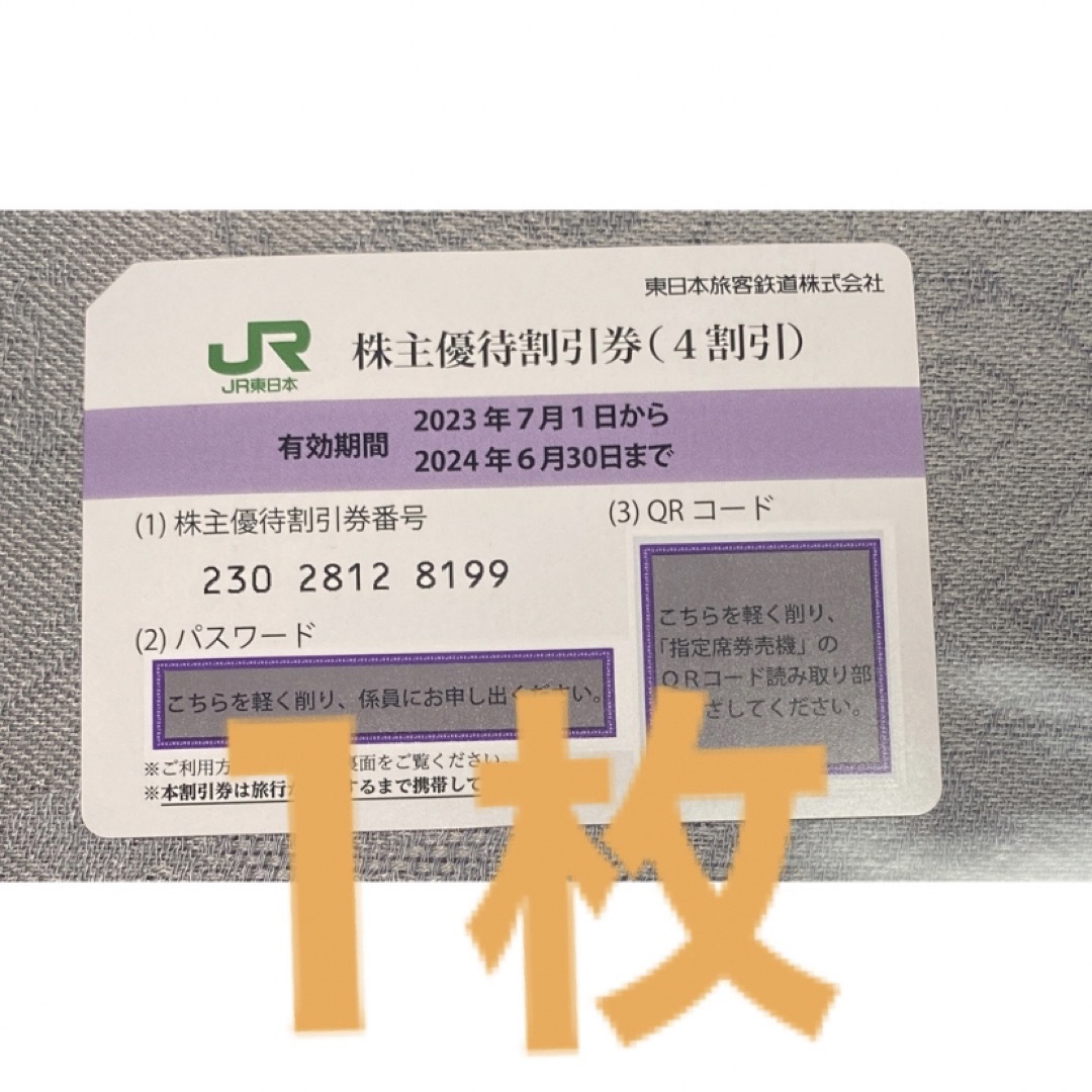 JR(ジェイアール)のJR東日本株主優待券 1枚 チケットの乗車券/交通券(鉄道乗車券)の商品写真