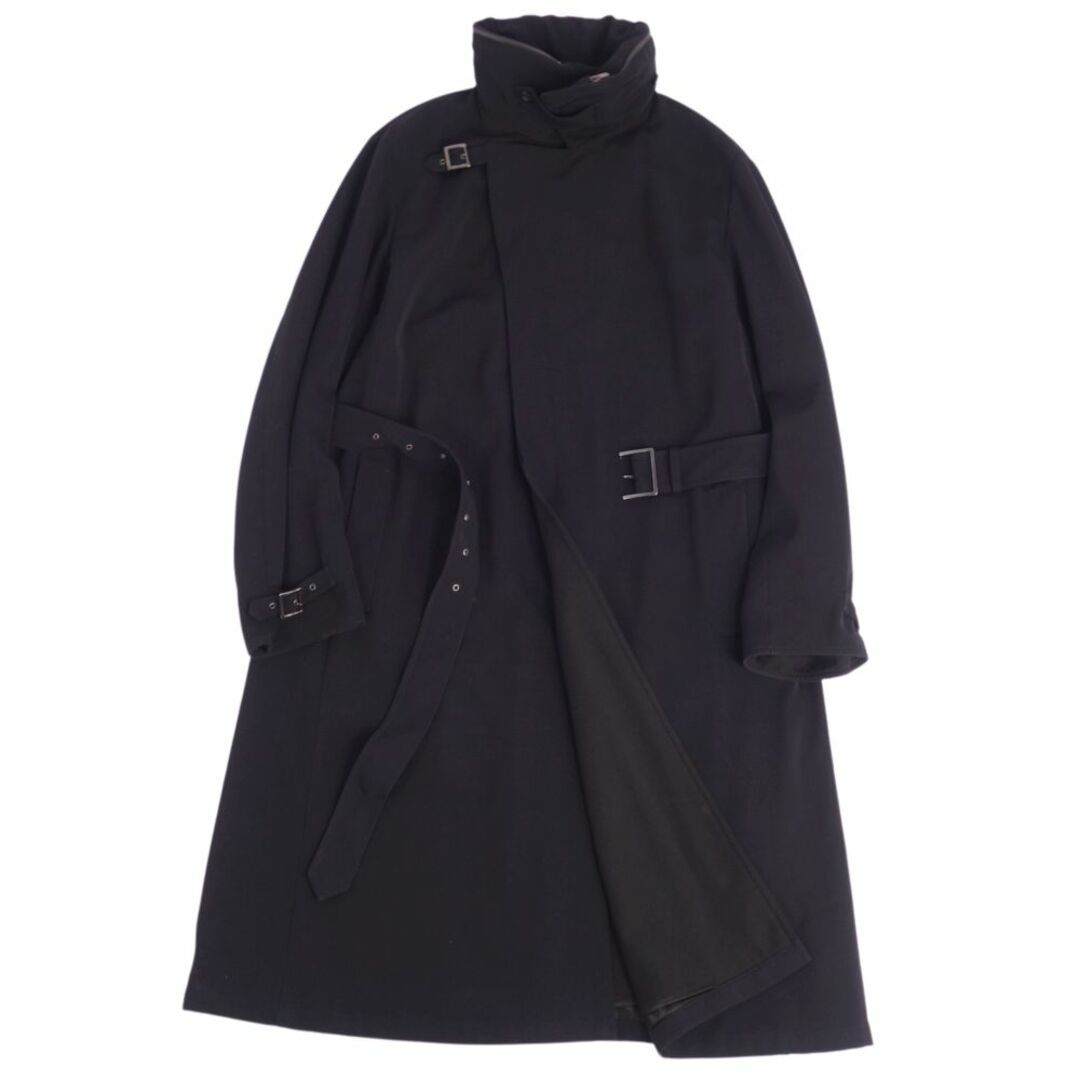 素材表地アルマーニ コレッツォーニ ARMANI COLLEZIONI コート ベルト付き ロングコート ウール ハイネック アウター メンズ イタリア製 50(M相当) ブラック