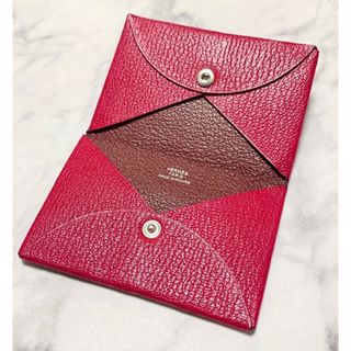 エルメス(Hermes)のエルメス　カルヴィ　カードケース　ケース　名刺入れ　ダブルカラー　ピンク　赤　茶(名刺入れ/定期入れ)