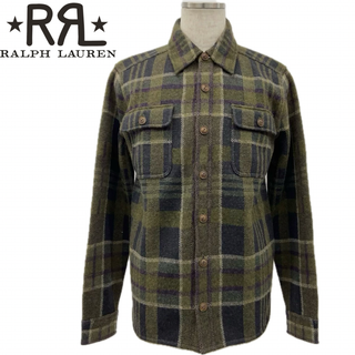 ダブルアールエル(RRL)の【RRL ダブルアールエル】【22AW Wool Cashmere Plaid Olive Workshirt ウールカシミアプラッドオリーブワークシャツ M カーキ ネルシャツ チェック 国内正規品】(シャツ)