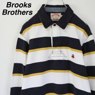 ブルックスブラザース(Brooks Brothers)の【太ボーダー】ブルックスブラザーズ／ラガーシャツ　刺繍ロゴ　Mサイズ　紺イエロー(ポロシャツ)