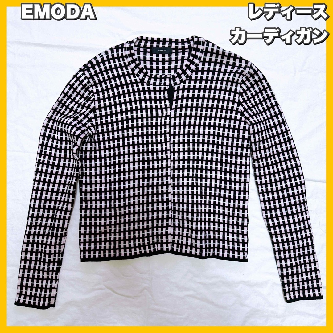 EMODA(エモダ)のEMODA エモダ 柄 カーディガン　ピンク×ホワイト×ブラックカラー レディースのトップス(カーディガン)の商品写真