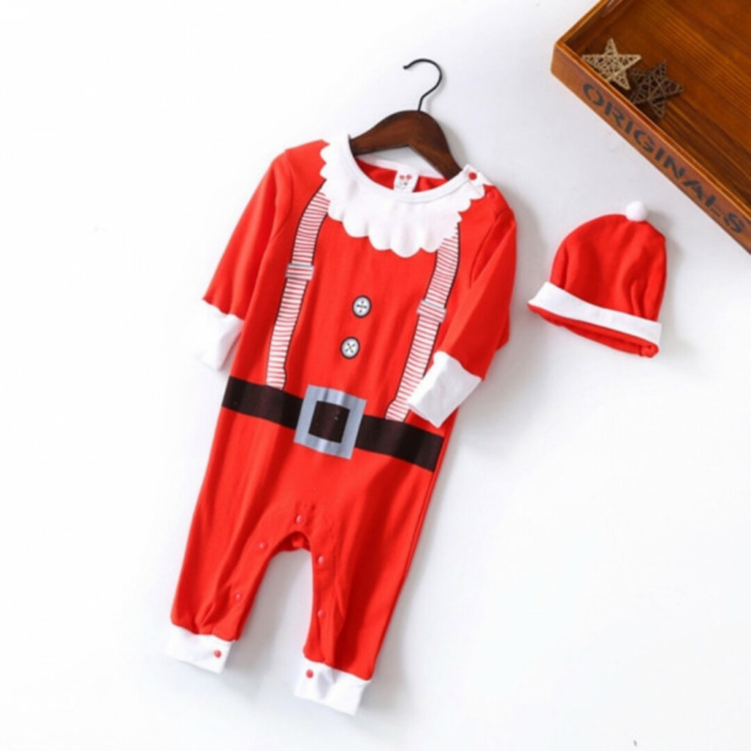 ベビー服 90cm クリスマス 赤 サンタ ロンパース コスプレ セット キッズ/ベビー/マタニティのベビー服(~85cm)(ロンパース)の商品写真