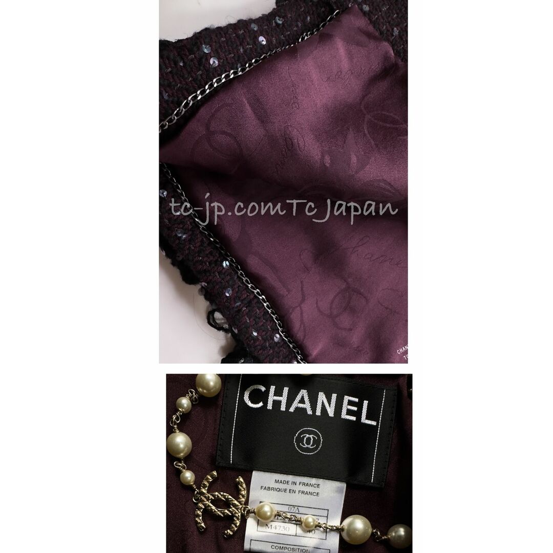 CHANEL(シャネル)のシャネル スーツ CHANEL プラム バーガンディー スパンコール ツイード ジャケット コート スカート 38 40 レディースのフォーマル/ドレス(スーツ)の商品写真