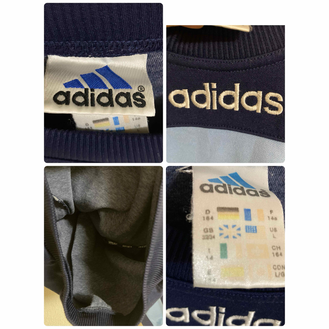 adidas(アディダス)のadidasアディダス刺繍ロゴスリーライン三本線プルオーバースウェットトレーナー メンズのトップス(スウェット)の商品写真