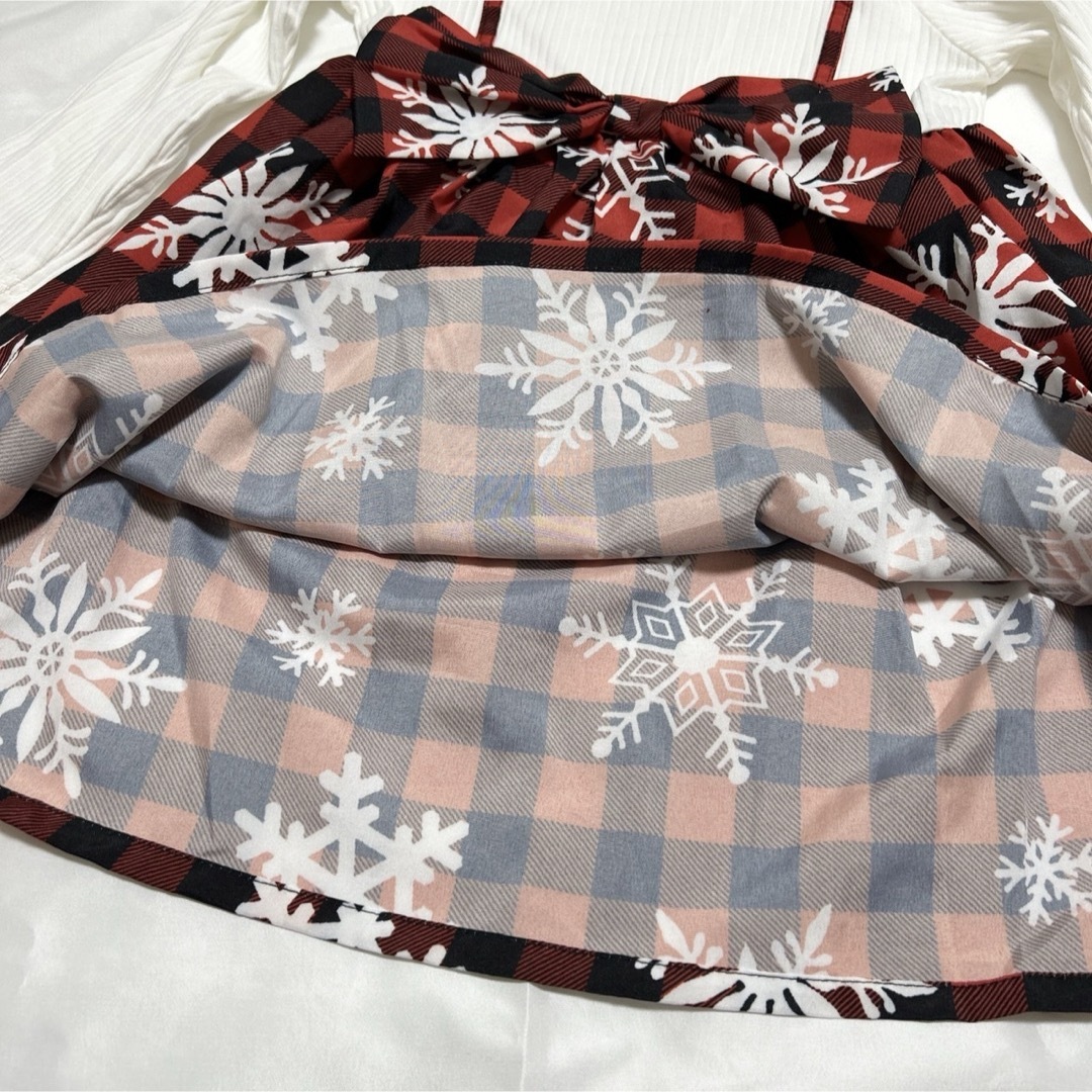 大人気　ワンピース　110 クリスマス　ターバン付き赤チェック　かわいいXmas キッズ/ベビー/マタニティのキッズ服女の子用(90cm~)(ワンピース)の商品写真