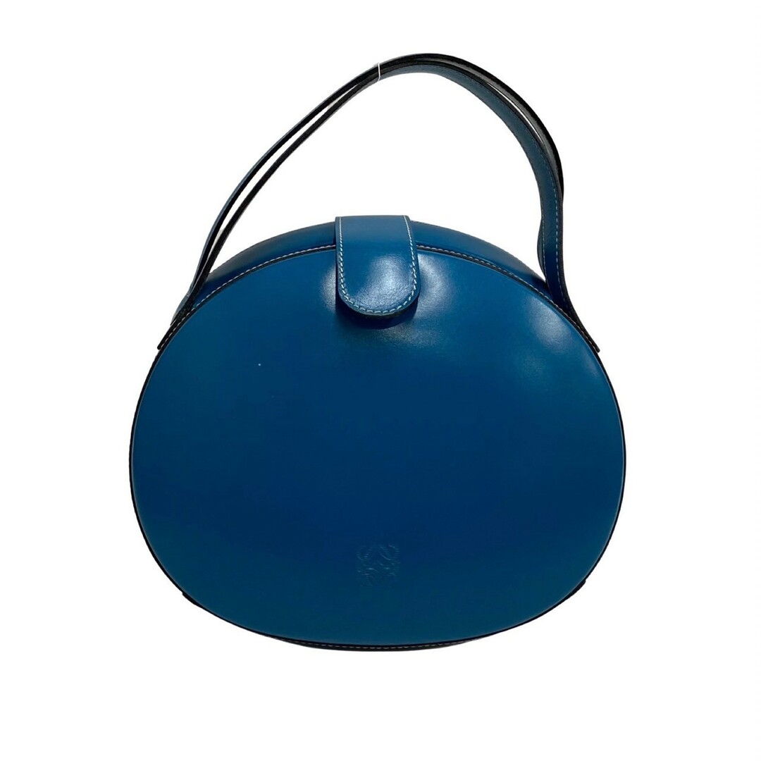マグネット式極 美品 袋付き LOEWE ロエベ アナグラム ロゴ カーフ レザー 本革 ミニ ハンドバッグ バニティバッグ ターコイズブルー 19548
