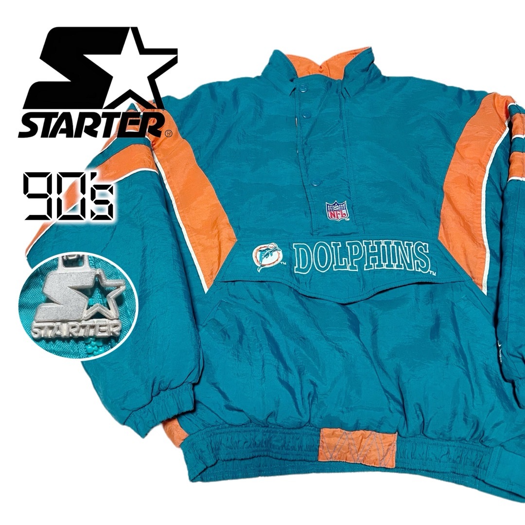 希少L☆STARTER×NFL マイアミドルフィンズ 刺繍 90s ハーフジップ 希少L☆STARTER×NFL マイアミドルフィンズ 刺繍 90s ハーフジップ