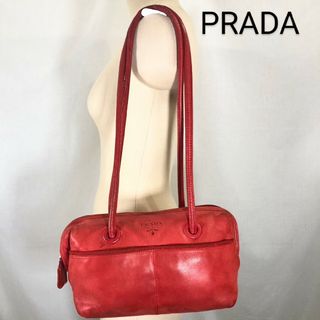 プラダ(PRADA)のPRADA プラダ ボストンバック オールレザー レッド(ボストンバッグ)