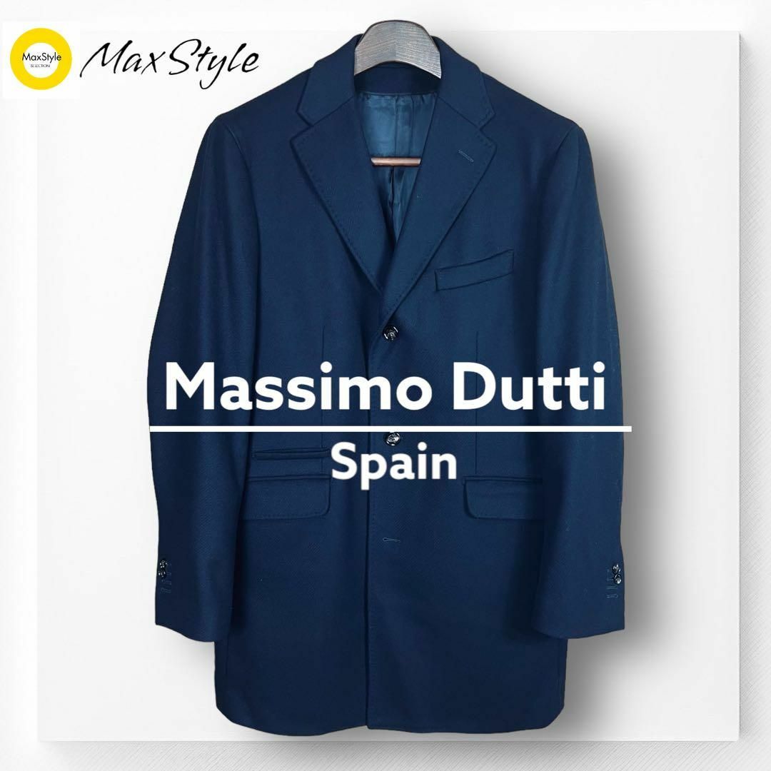 Massimo Dutti(マッシモデュッティ)の【マッシモデュッティ】チェスターコート ウール ネイビー XL シングル メンズ メンズのジャケット/アウター(チェスターコート)の商品写真