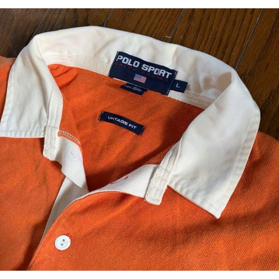 POLO RALPH LAUREN(ポロラルフローレン)の80s vintege  POLO SPORT  ラガーシャツ 　オレンジ　L メンズのトップス(その他)の商品写真