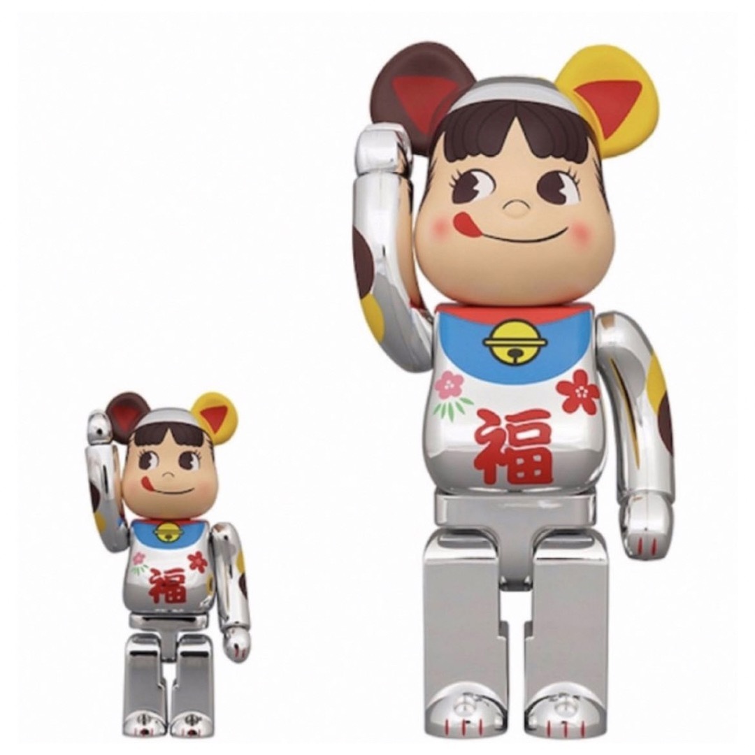 その他BE@RBRICK 招き猫 ペコちゃん 福 銀メッキ 100% & 400%