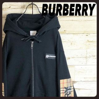 バーバリー(BURBERRY)の美品 希少XL バーバリー パーカー アームスリーブロゴ ノバチェック入り(パーカー)