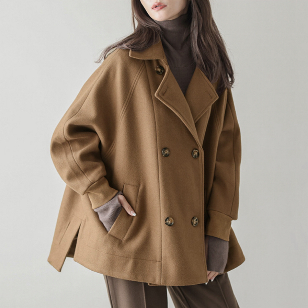 ショートコート　Pコート　ブラウン レディースのジャケット/アウター(ピーコート)の商品写真