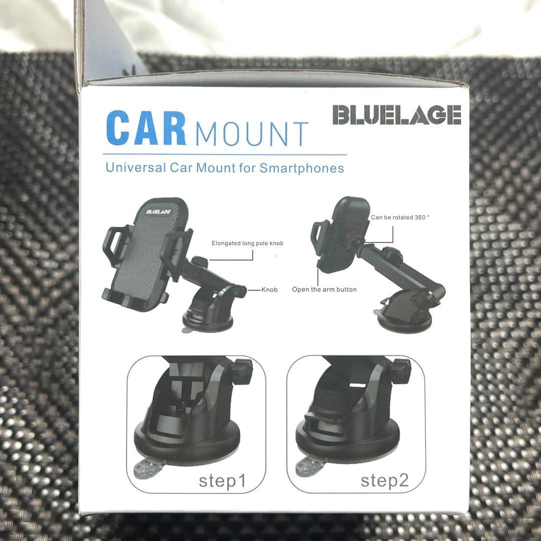 【BLUELAGE】車載 スマホ ホルダー スタンド 汎用 2in1 吸盤 黒 スマホ/家電/カメラのスマートフォン/携帯電話(その他)の商品写真