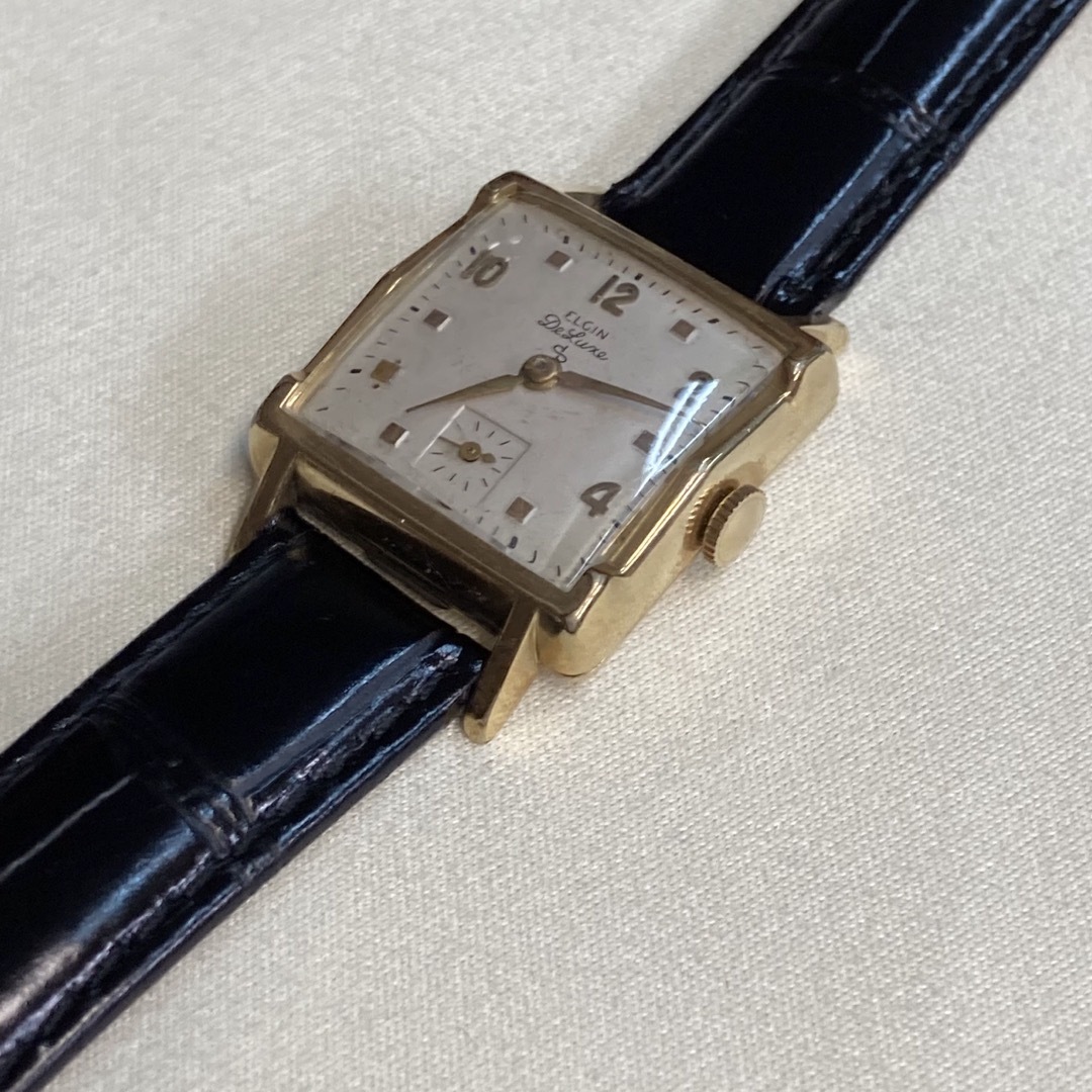 エルジン デラックス 10k ビンテージ スモセコ 手巻きメンズ腕時計 稼働品-