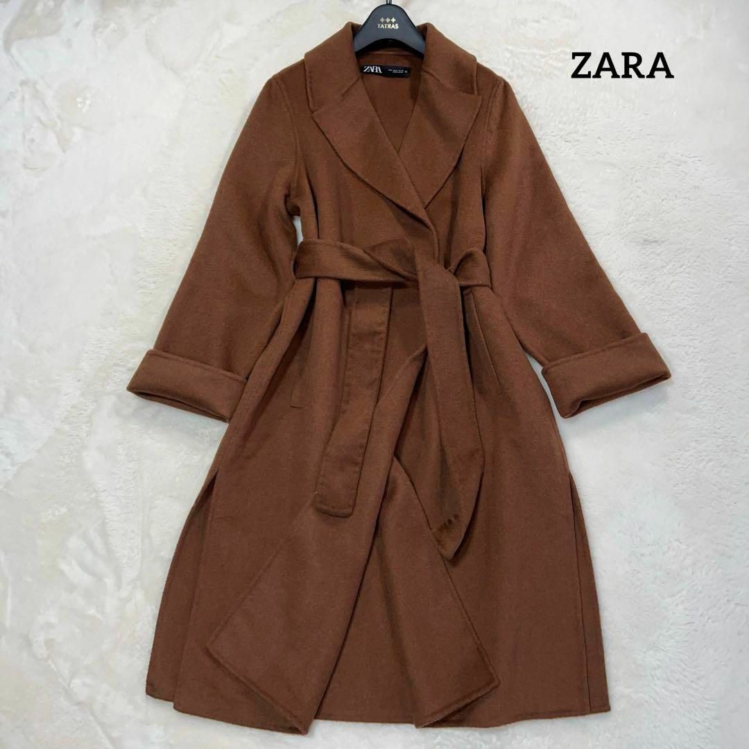 ザラ ZARA ロングコート チェスターガウンコート ベルト付き ブラウン