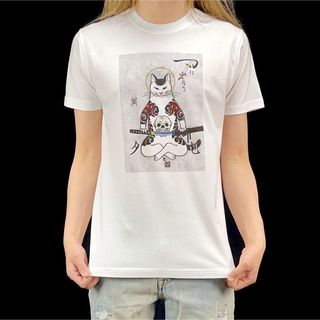 新品 浮世絵 猫 ネコ 和彫り 入れ墨 刺青 日本刀 切腹 サムライ Tシャツ(Tシャツ/カットソー(半袖/袖なし))