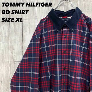 トミーヒルフィガー(TOMMY HILFIGER)のアメリカ古着トミーヒルフィガー　チェック柄襟コーデュロイBDシャツ　サイズXL(シャツ)