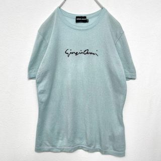 ジョルジオアルマーニ(Giorgio Armani)のジョルジオアルマーニ　カシミヤ　シルク　ビッグロゴ　半袖　ニットセーター　水色(ニット/セーター)