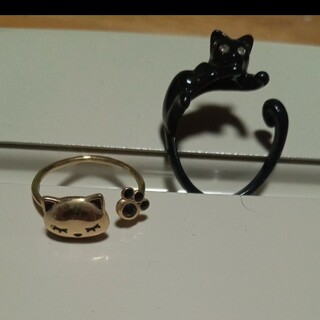 猫モチーフ　指輪2個セット　アイアンリング(リング(指輪))