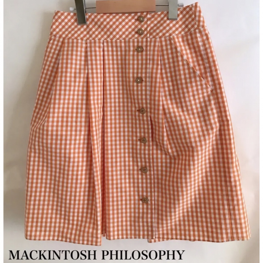 MACKINTOSH PHILOSOPHY(マッキントッシュフィロソフィー)の　春色♪新品　マッキントッシュフィロソフィー　英国　チェック　スカート　オレンジ レディースのスカート(ひざ丈スカート)の商品写真