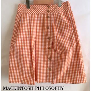 マッキントッシュフィロソフィー(MACKINTOSH PHILOSOPHY)の　春色♪新品　マッキントッシュフィロソフィー　英国　チェック　スカート　オレンジ(ひざ丈スカート)