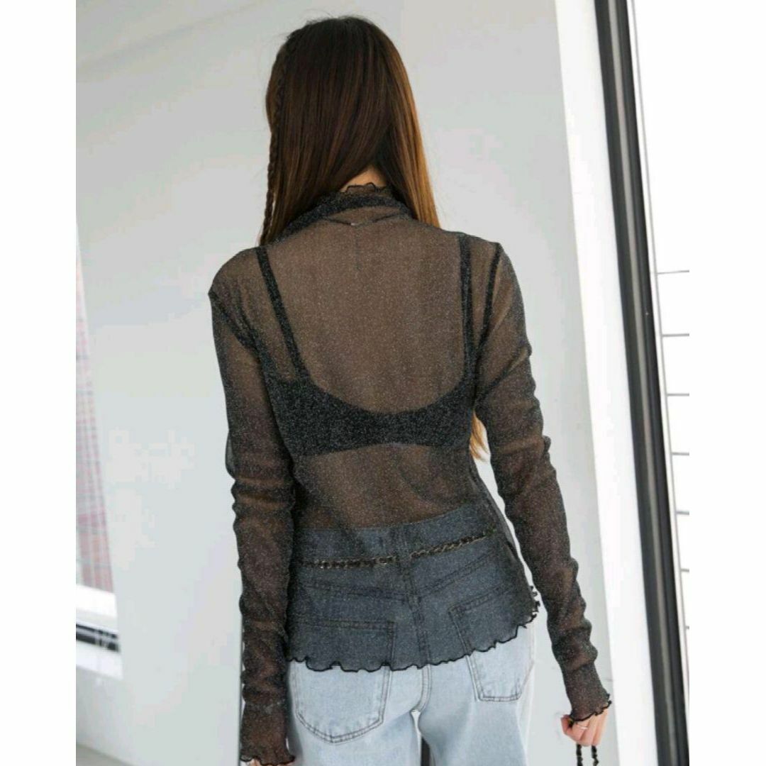 DAZY レタストリム モックネック メッシュトップス シアー DAZY レタストリム モックネック メッシュトップス シアー