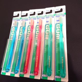 サンスター(SUNSTAR)の新品 GUM 歯ブラシ6本セット #211 コンパクトヘッド  ふつう フラット(歯ブラシ/デンタルフロス)