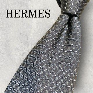 エルメス(Hermes)の美品 HERMES エルメス ジャガード H柄 玉虫 ネクタイ ネイビー(ネクタイ)