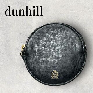 美品 dunhill ダンヒル 丸型 レザーコインケース ロゴプレート ブラック