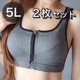 2枚セット ブラジャー ノンワイヤー スポーツブラ ジッパー 5L グレー(ブラ)