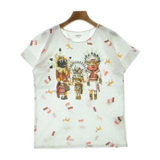 エルメス(Hermes)のHERMES Tシャツ・カットソー 34(XS位) 白xオレンジx茶等(総柄) 【古着】【中古】(カットソー(半袖/袖なし))