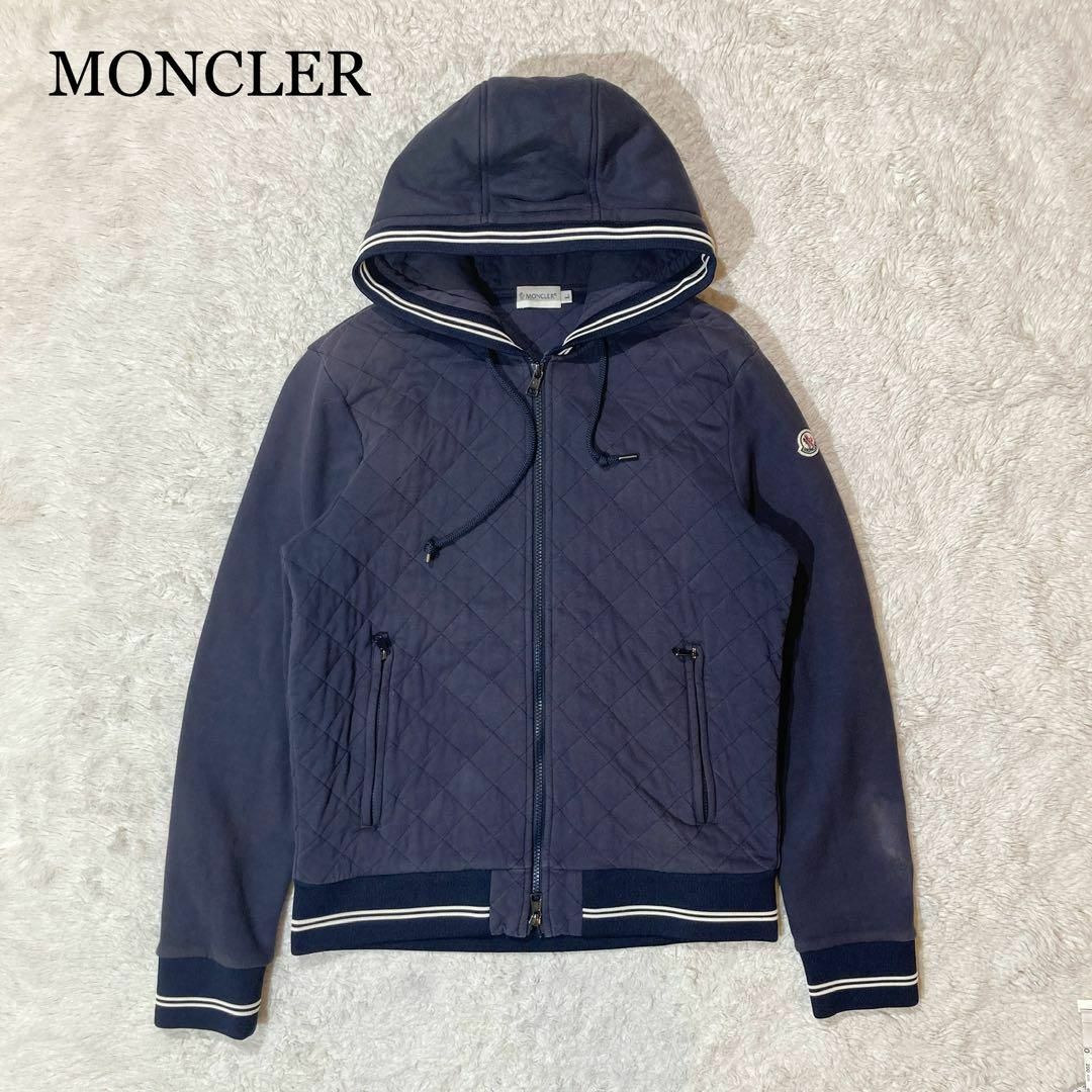 L着丈MONCLER モンクレール ワッペン キルティング ジップアッパーカー 濃紺