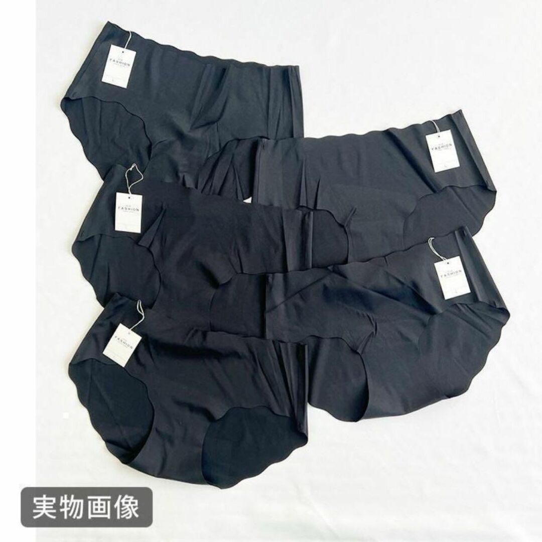 Lサイズ 3枚セット ブラック シームレスショーツ 波型 シームレス ショーツ レディースの下着/アンダーウェア(ショーツ)の商品写真