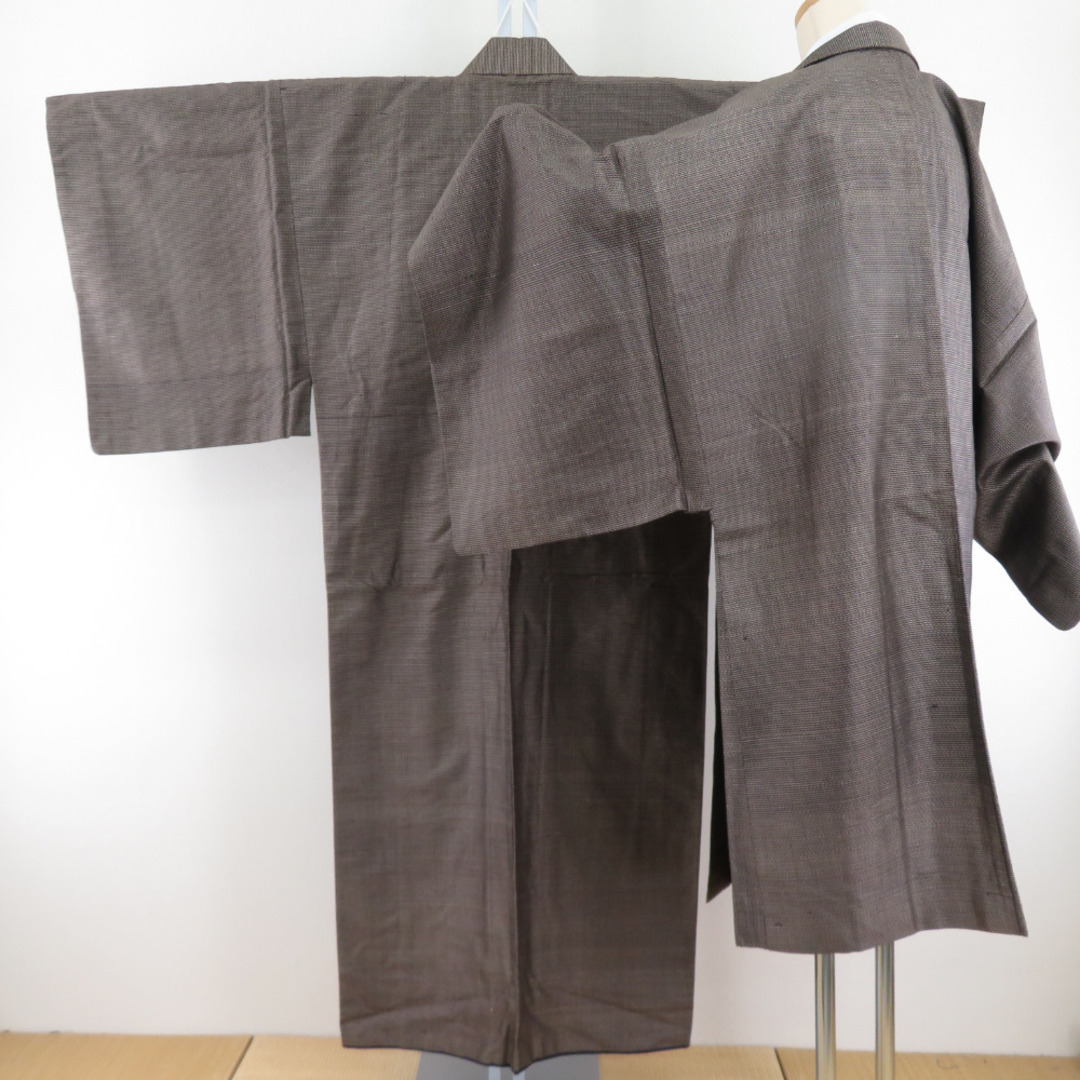 男着物 アンティーク アンサンブル 正絹 亀甲 茶色 袷 レトロ 昔着物 身丈143cm メンズの水着/浴衣(着物)の商品写真