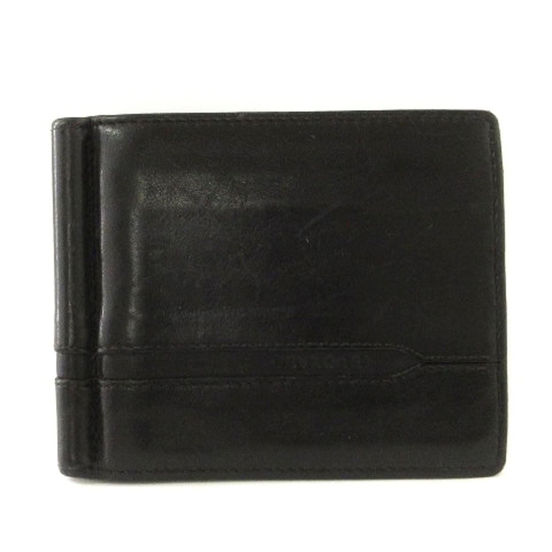 11cmタテブルガリ カードケース マネークリップ 二つ折り 財布 レザー 黒 ブラック
