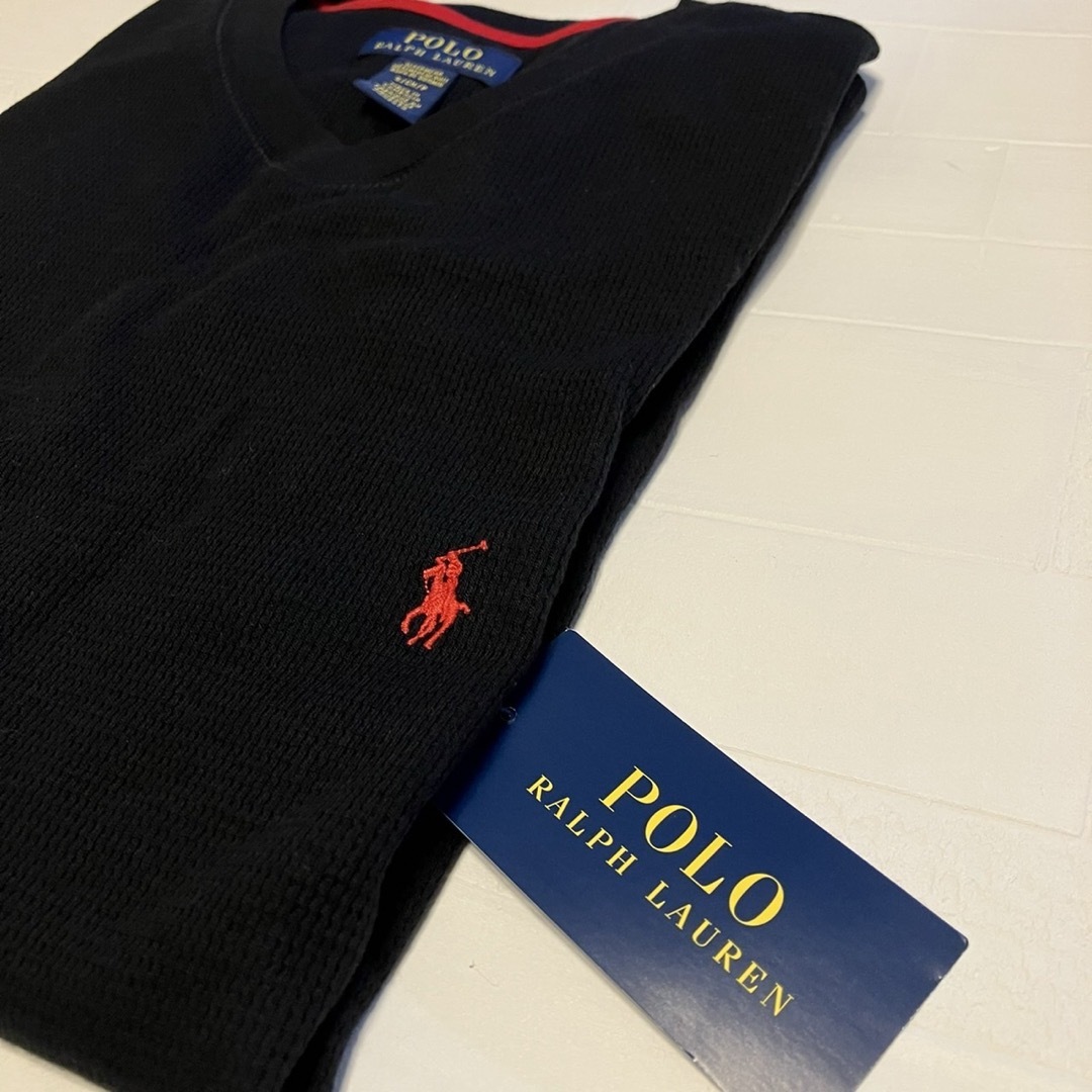 Ralph Lauren(ラルフローレン)のメンズS 黒　Vネック　ワッフルニットロンT ラルフローレン メンズのトップス(Tシャツ/カットソー(七分/長袖))の商品写真