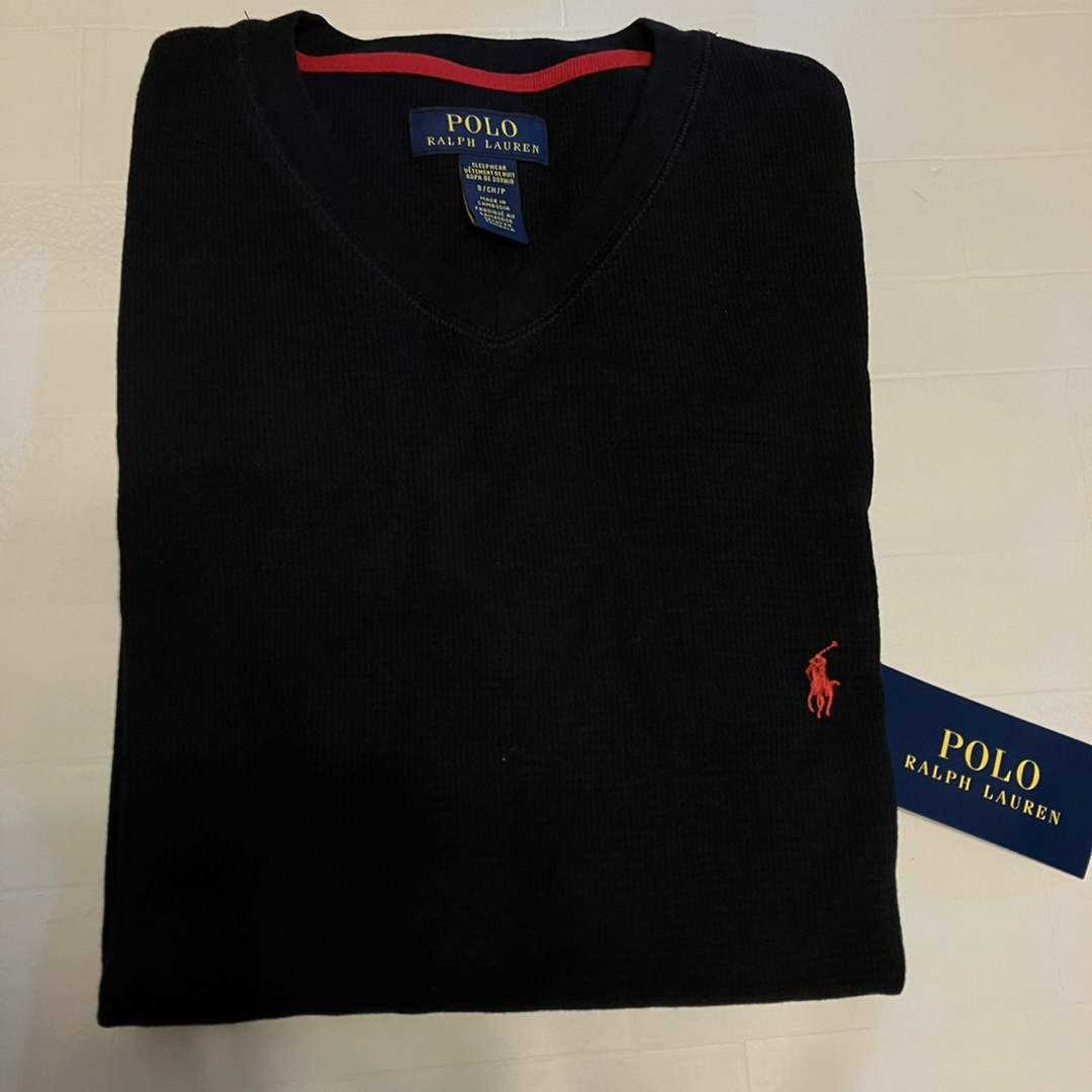 Ralph Lauren(ラルフローレン)のメンズS 黒　Vネック　ワッフルニットロンT ラルフローレン メンズのトップス(Tシャツ/カットソー(七分/長袖))の商品写真