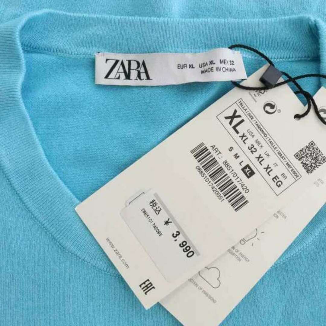 ZARA(ザラ)のザラ クルーネック半袖ニット カットソー 半袖 USAXL ライトブルー レディースのトップス(ニット/セーター)の商品写真