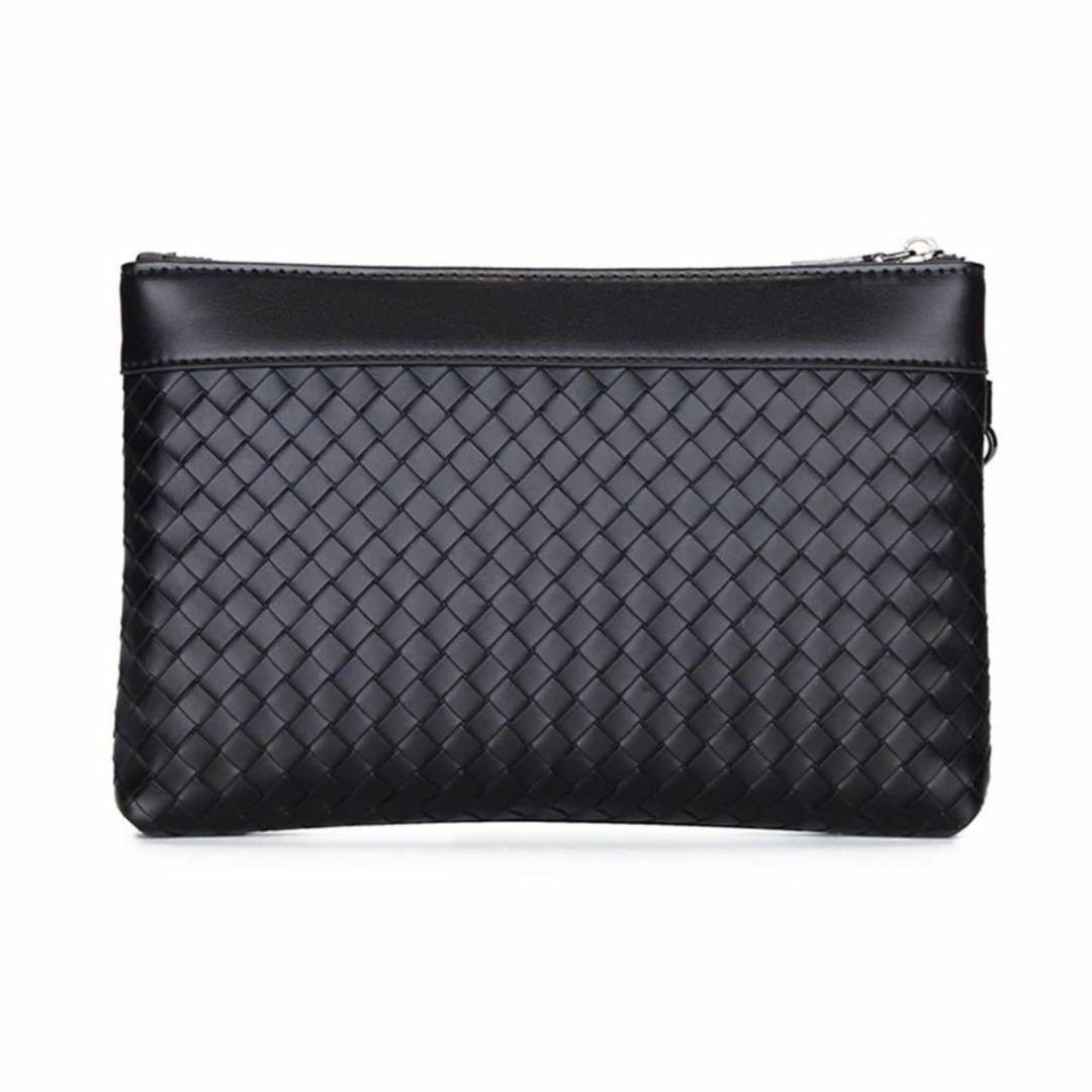 セカンドバッグ 編み込み 黒 クラッチ 高級感 イントレチャート ブラック メンズのバッグ(セカンドバッグ/クラッチバッグ)の商品写真