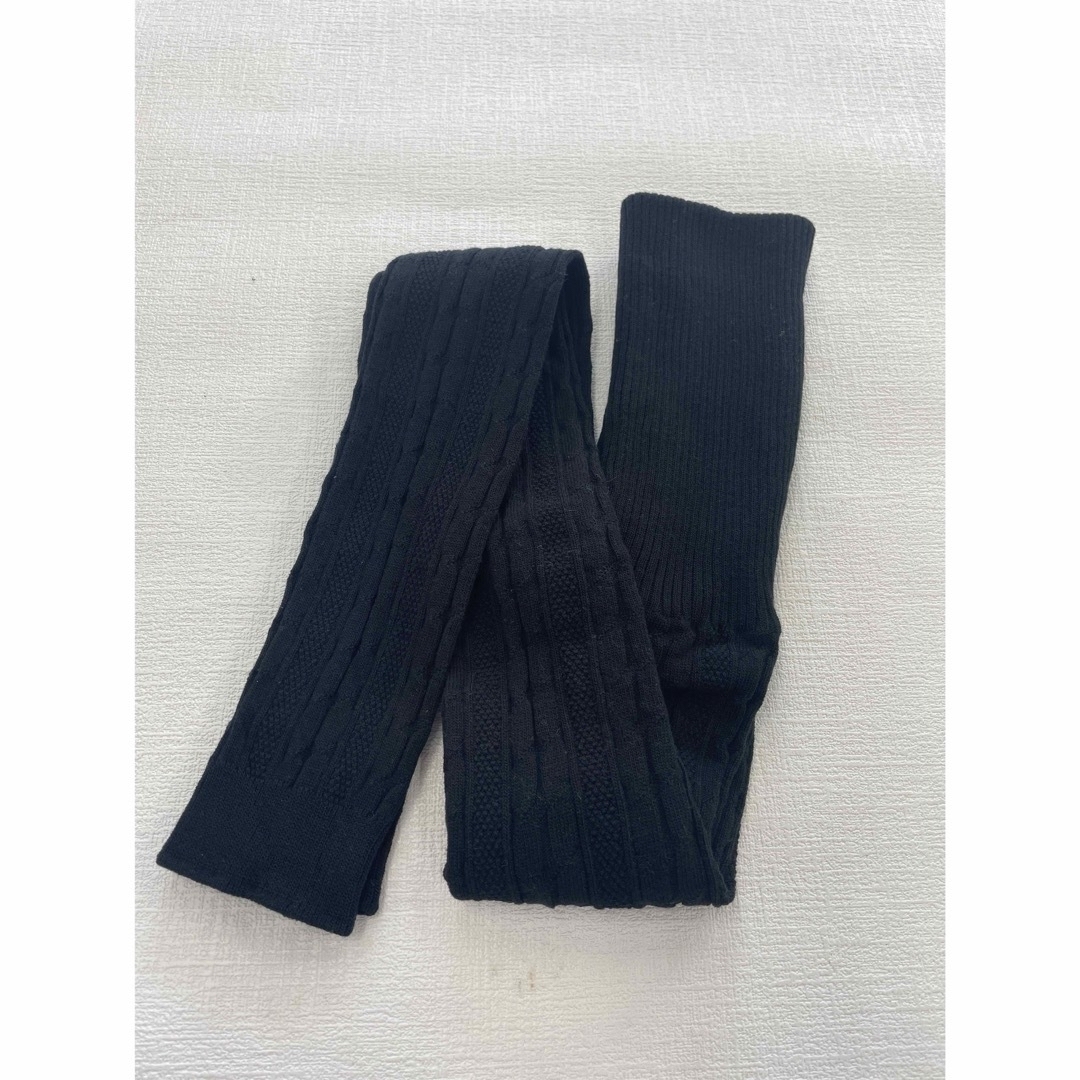 腹巻き付き縄編み柄レギンス　ＬＬ　ブラック レディースのレッグウェア(レギンス/スパッツ)の商品写真