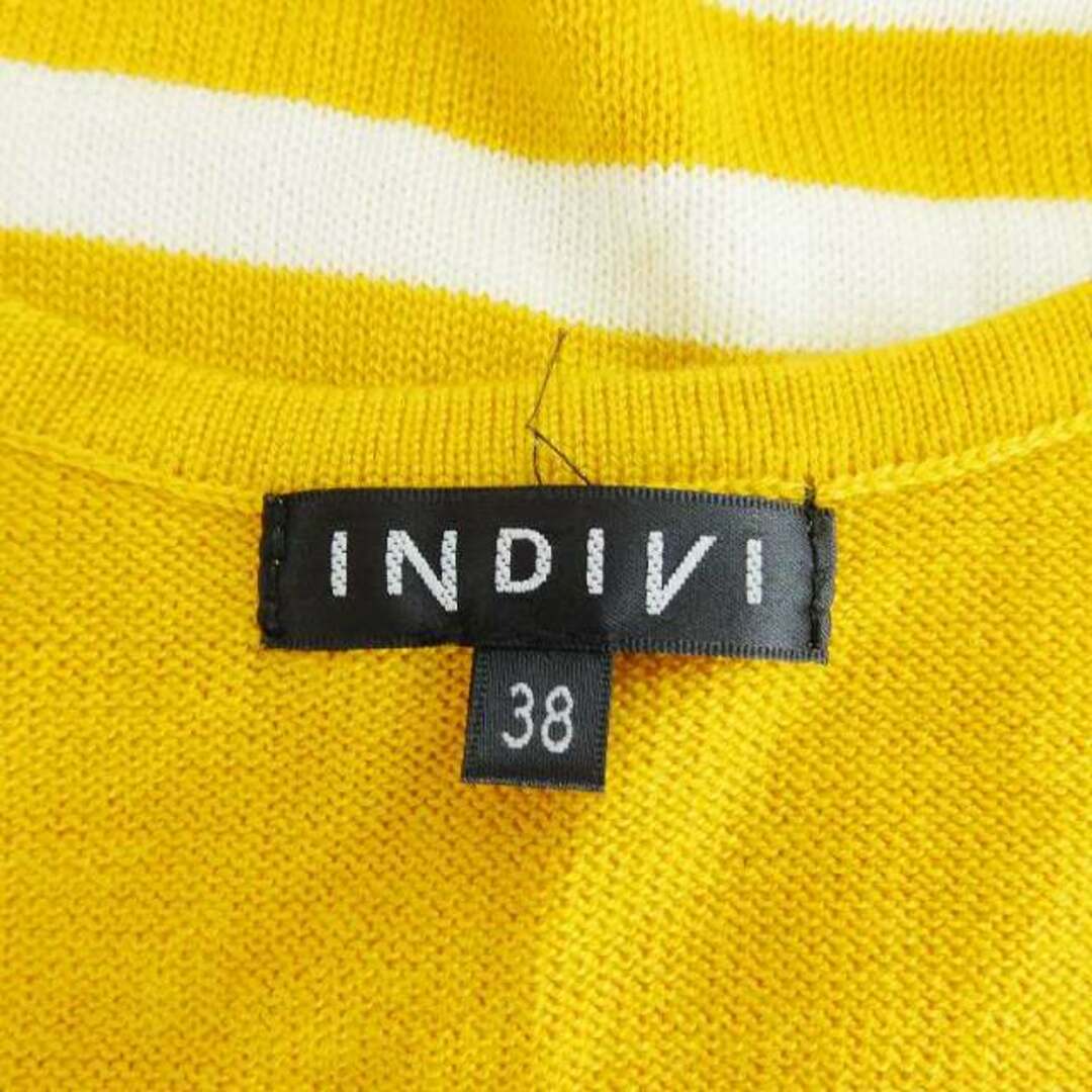 INDIVI(インディヴィ)のインディヴィ ニット カットソー 半袖 ラウンドネック ボーダー 38 黄 白 レディースのトップス(ニット/セーター)の商品写真