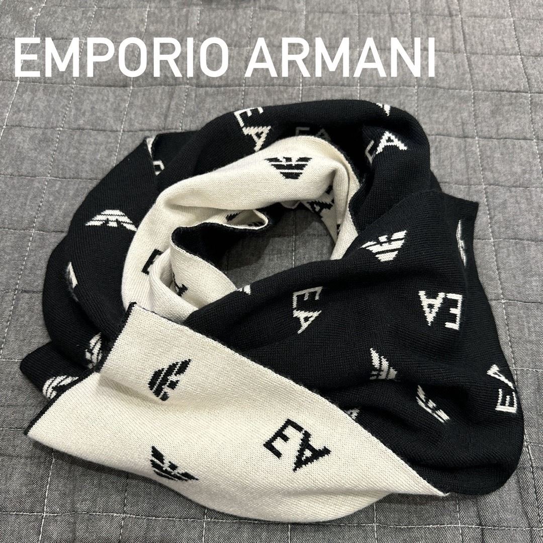 Emporio Armani(エンポリオアルマーニ)のEMPORIO ARMANI エンポリオアルマーニ マフラー ストール 白 黒 メンズのファッション小物(マフラー)の商品写真