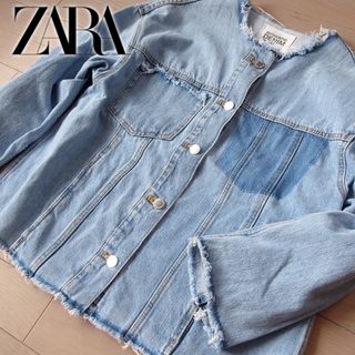 ザラ(ZARA)の美品 ZARA ザラ レディース ノーカラーデニムジャケット(Gジャン/デニムジャケット)