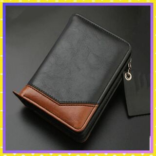 二つ折り財布 レザー 黒/茶色 メンズ レディース 小銭入れ カードケース(折り財布)