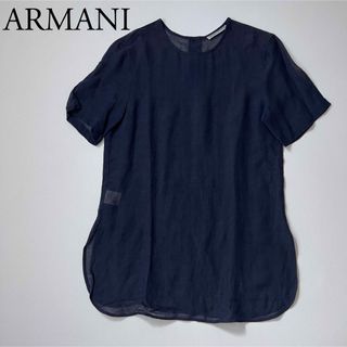 エンポリオアルマーニ(Emporio Armani)のEMPORIO ARMANI エンポリオアルマーニ　ブラウス　リネン混　ネイビー(シャツ/ブラウス(半袖/袖なし))