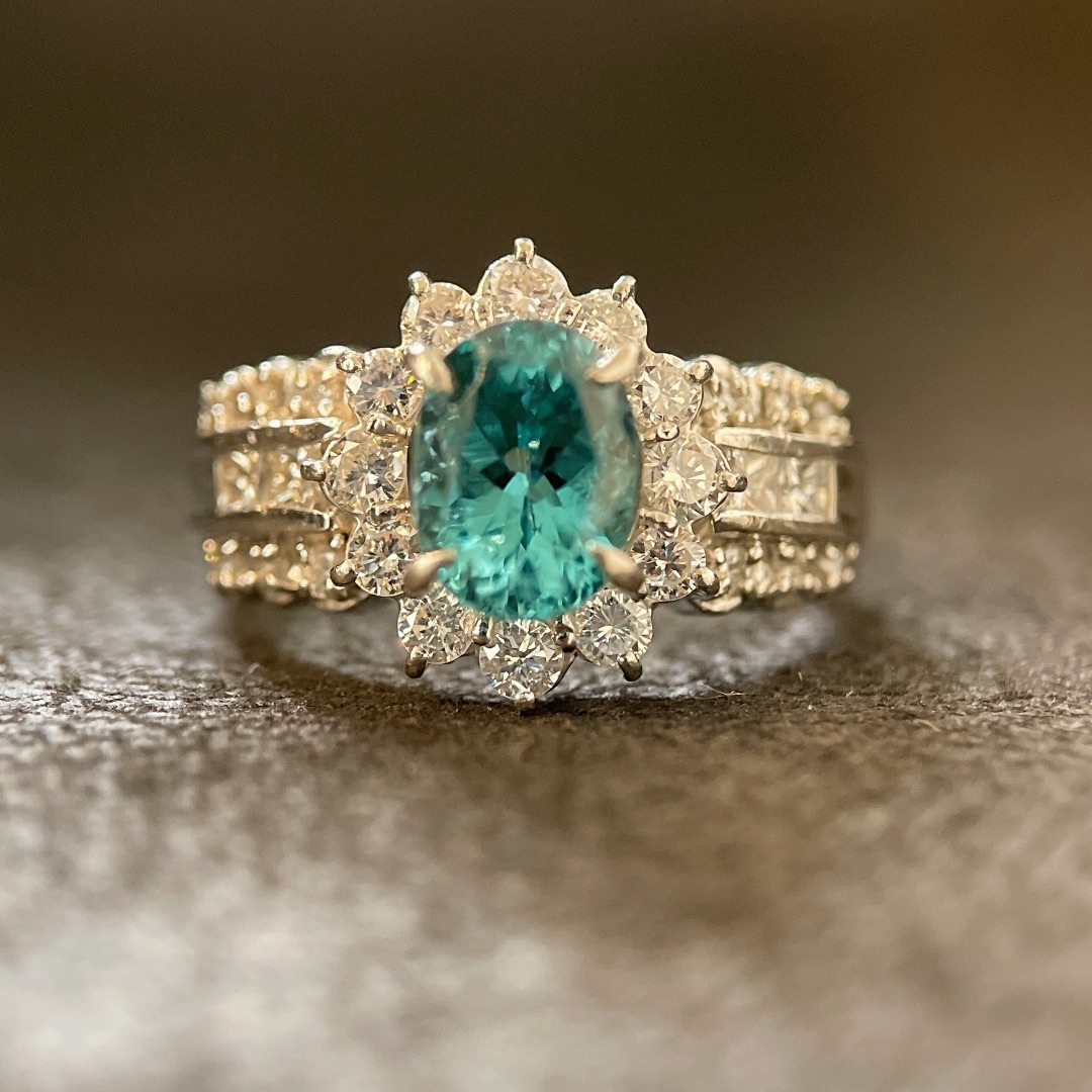 Pt900 アパタイト　ダイヤモンド　リング　1.40ct 0.75ct